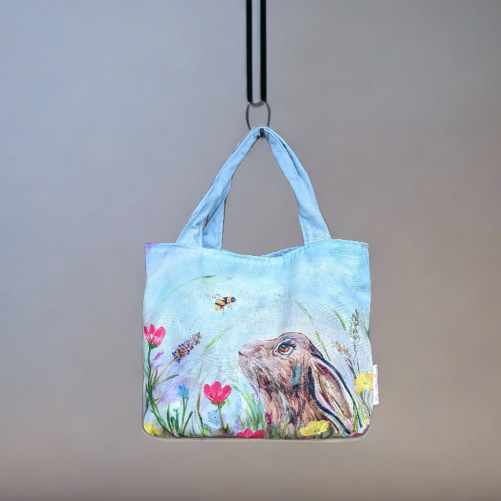 handbag with hare and Bee printed on it