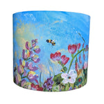 Load image into Gallery viewer, blue lamp shade. bees and flowers, handmade in Ireland
