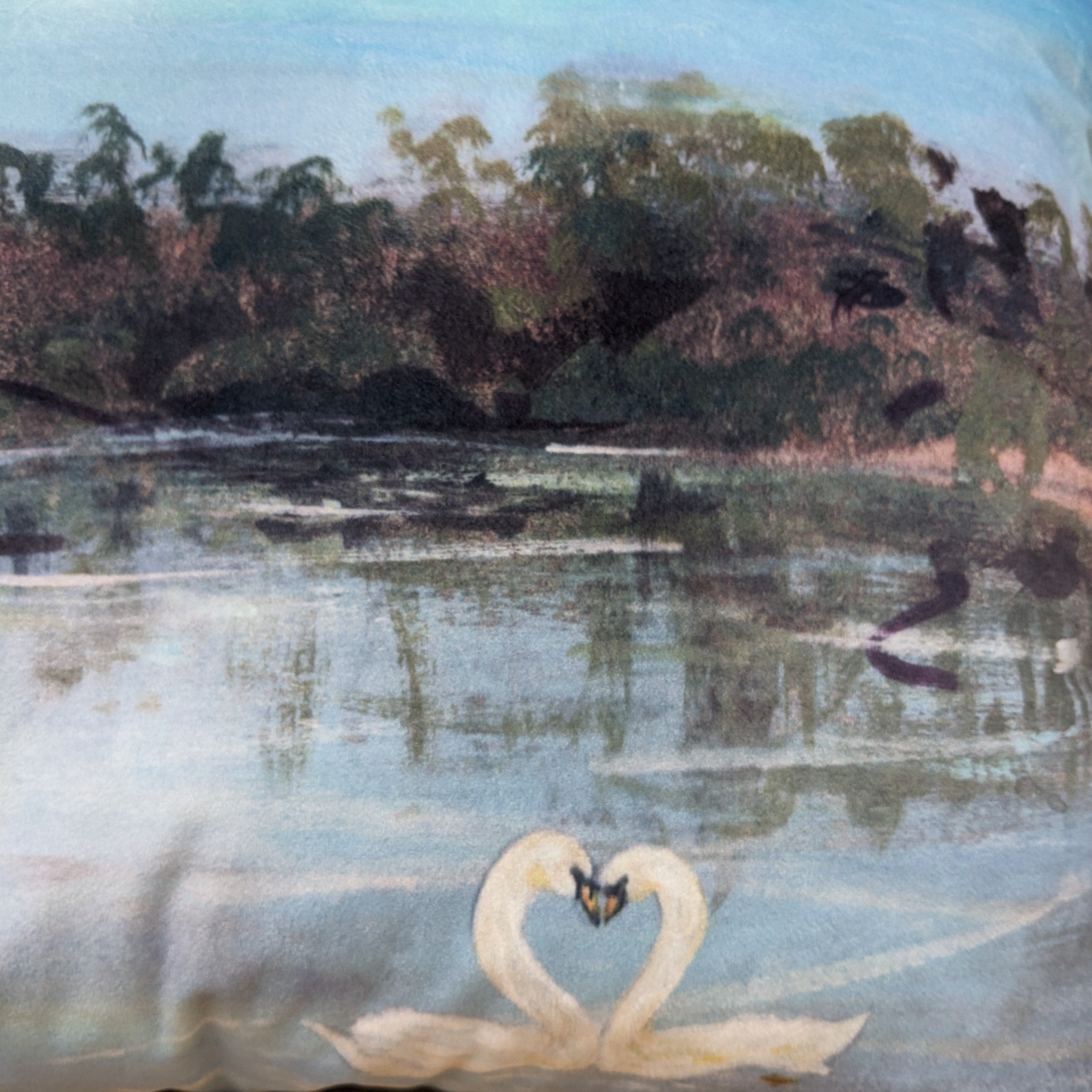 Swans on the Lough Velvet Cushion