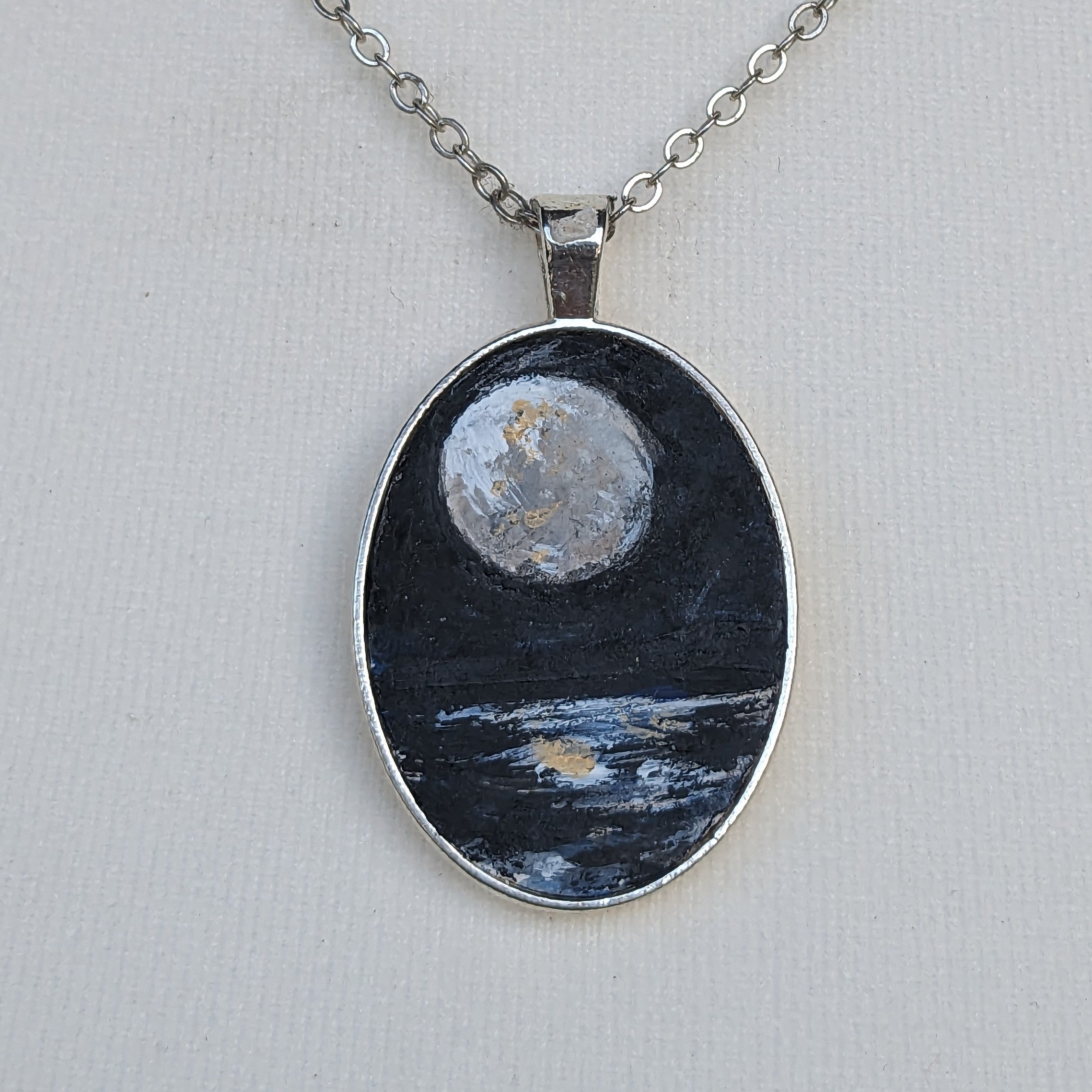 Moon and Ocean Painted Necklace