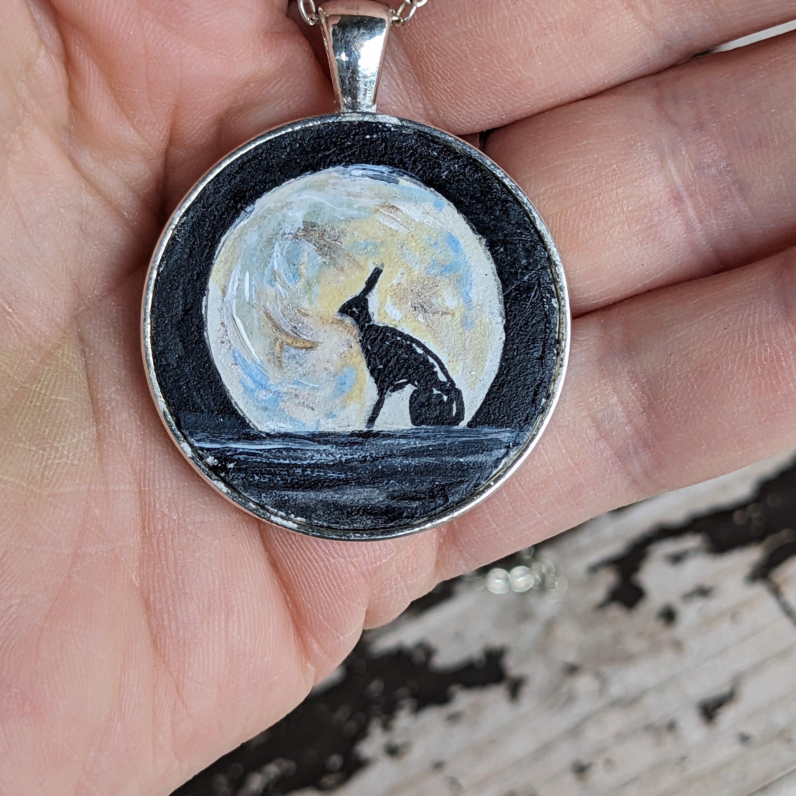 Hare in Moonlight Painted Necklace