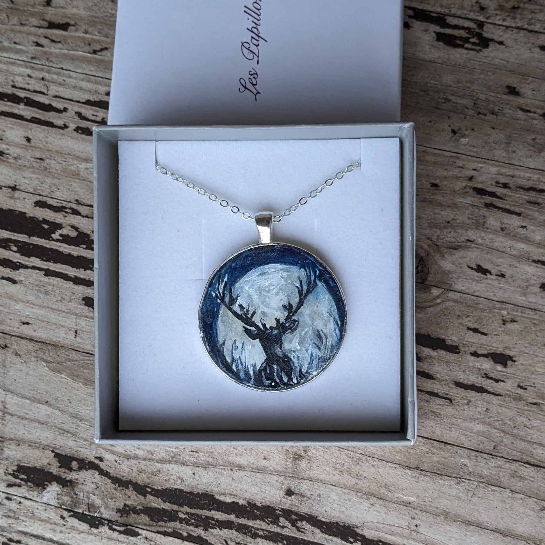 Stag in Moonlight Painted Necklace