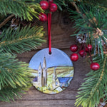 Load image into Gallery viewer, Omagh town spires christmas tree decoration painted by Caroline Dilworth from Les Papillons
