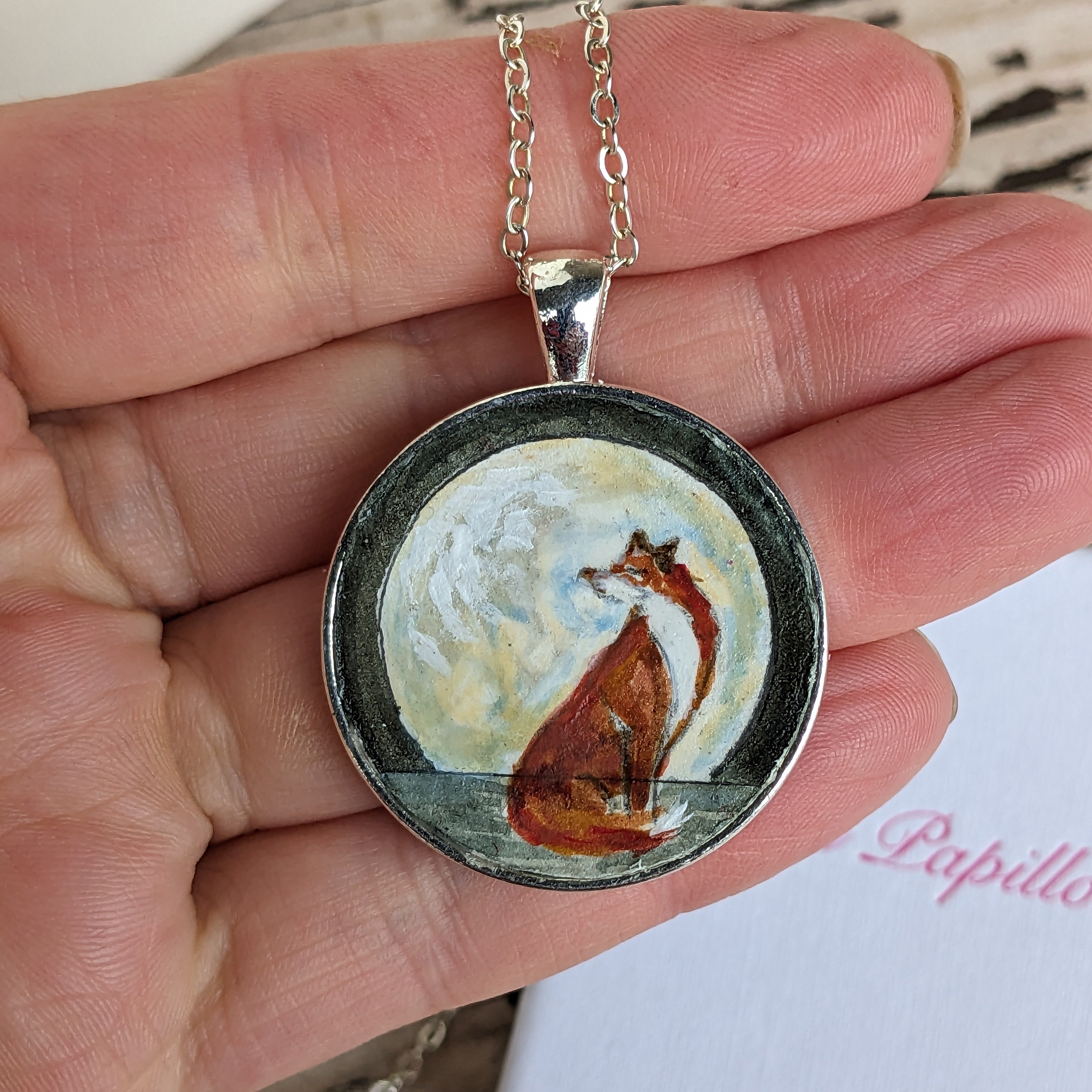 Fox in Moonlight Painted Necklace