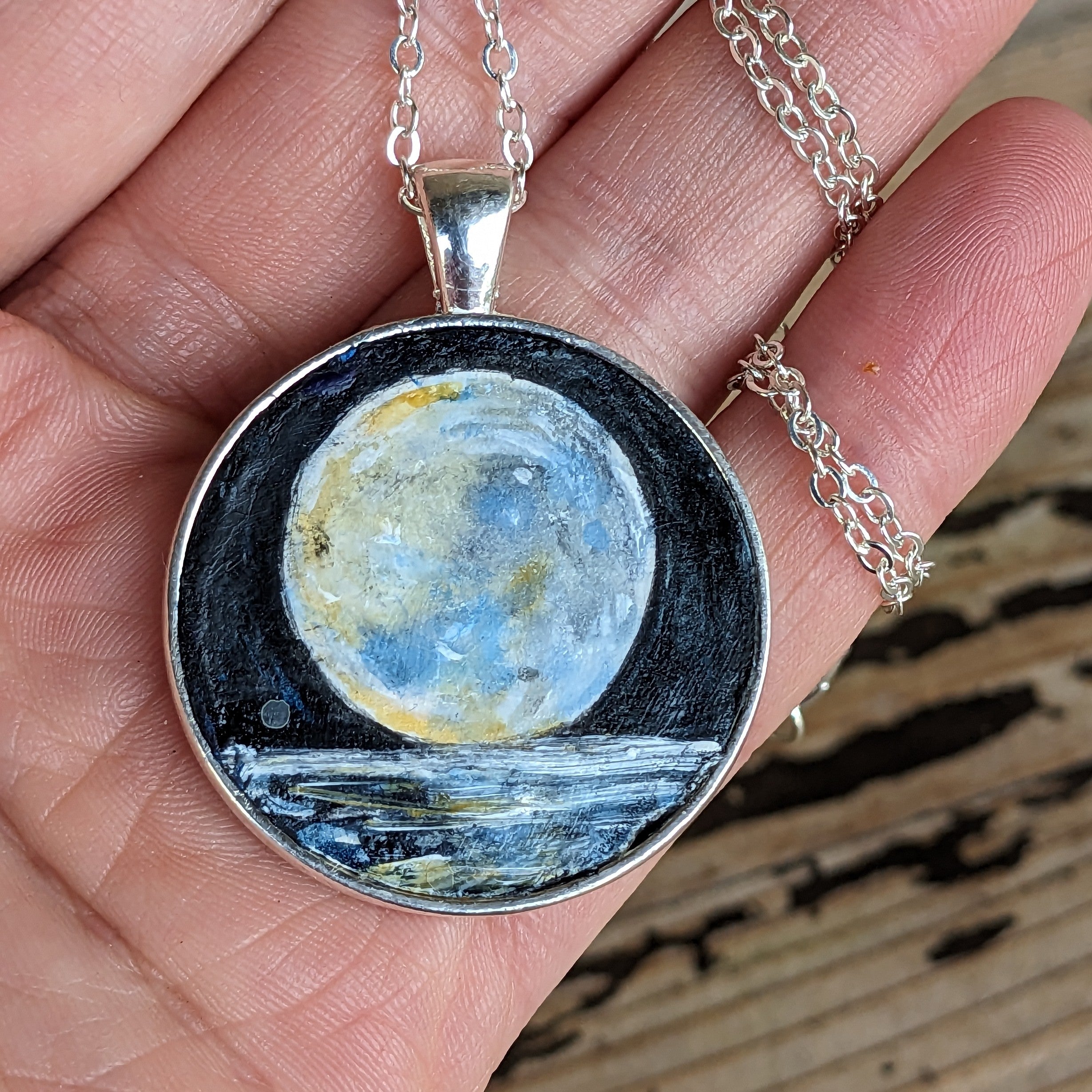 The Moon and The Ocean Painted Necklace