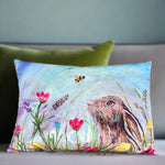 Load image into Gallery viewer, Hare and Bee Velvet Bolster Cushion

