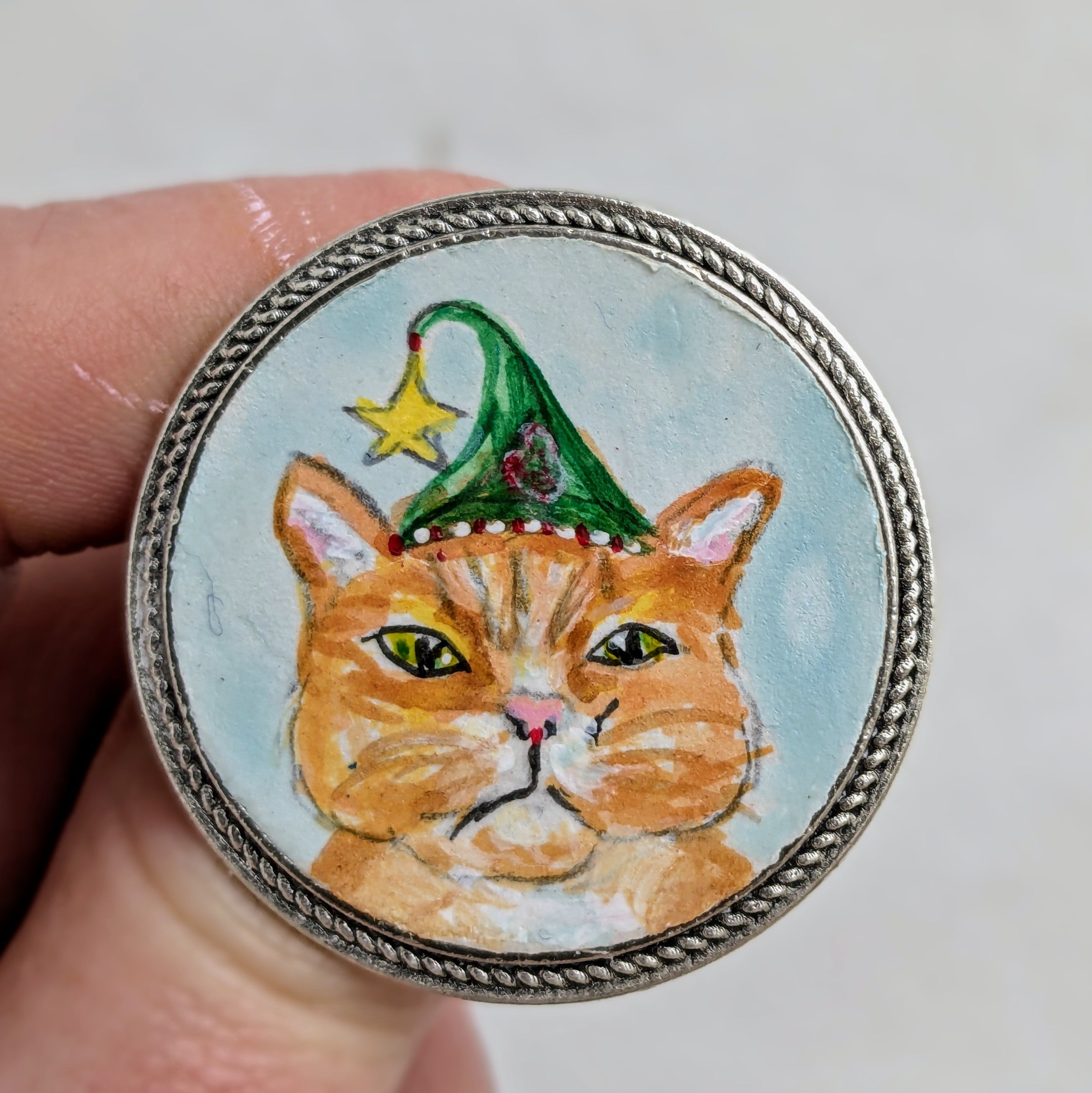 Cute Cat Dressed as an Elf Brooch