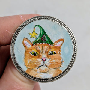 Cute Cat Dressed as an Elf Brooch