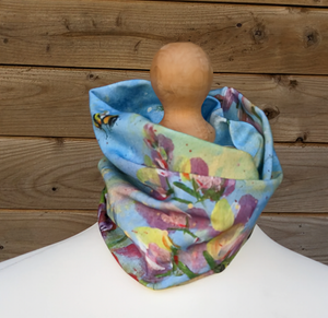 A bee and Garden themed neck snug or buff by Les Papillons