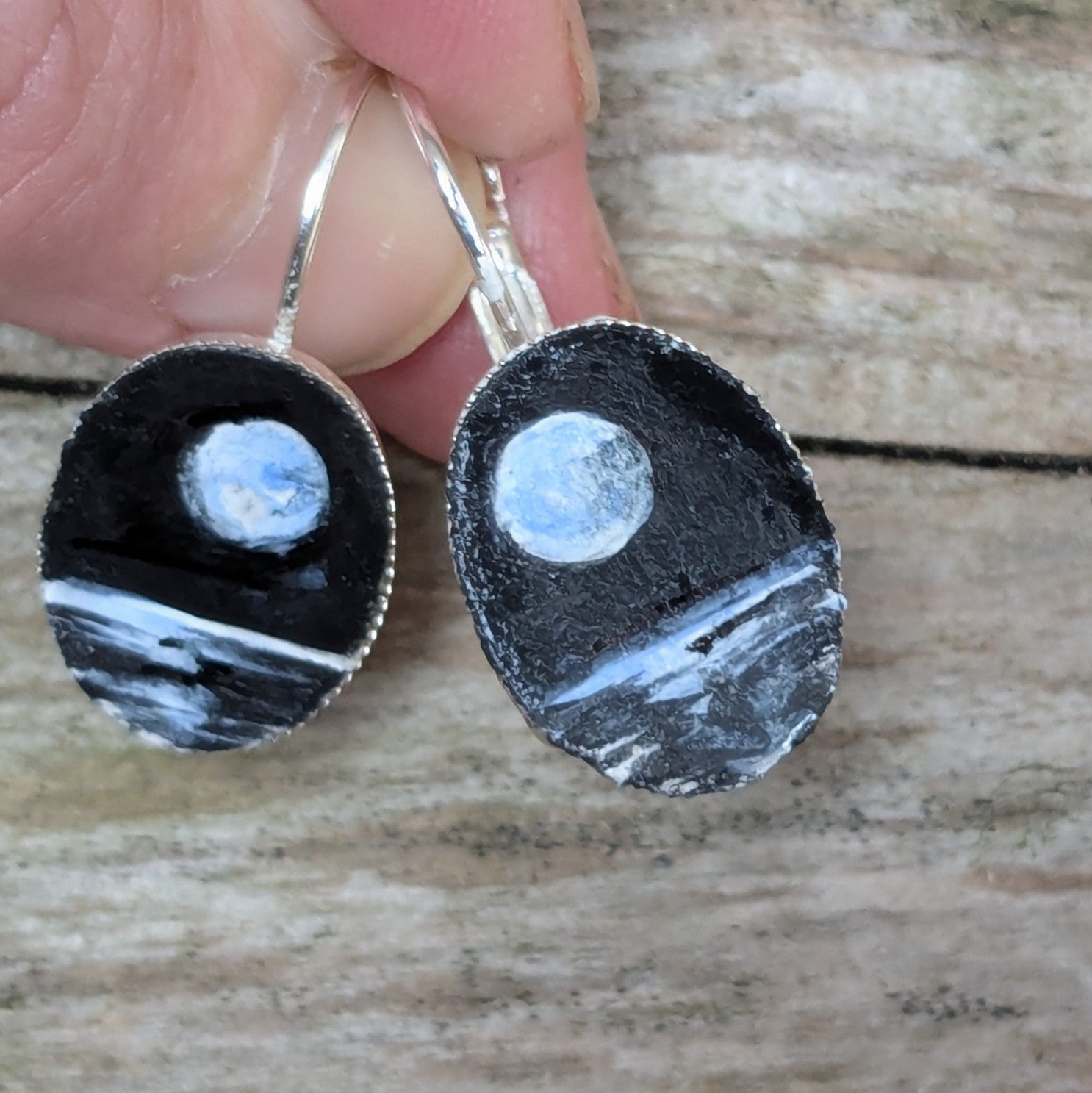 Painted Moon and Ocean Earrings