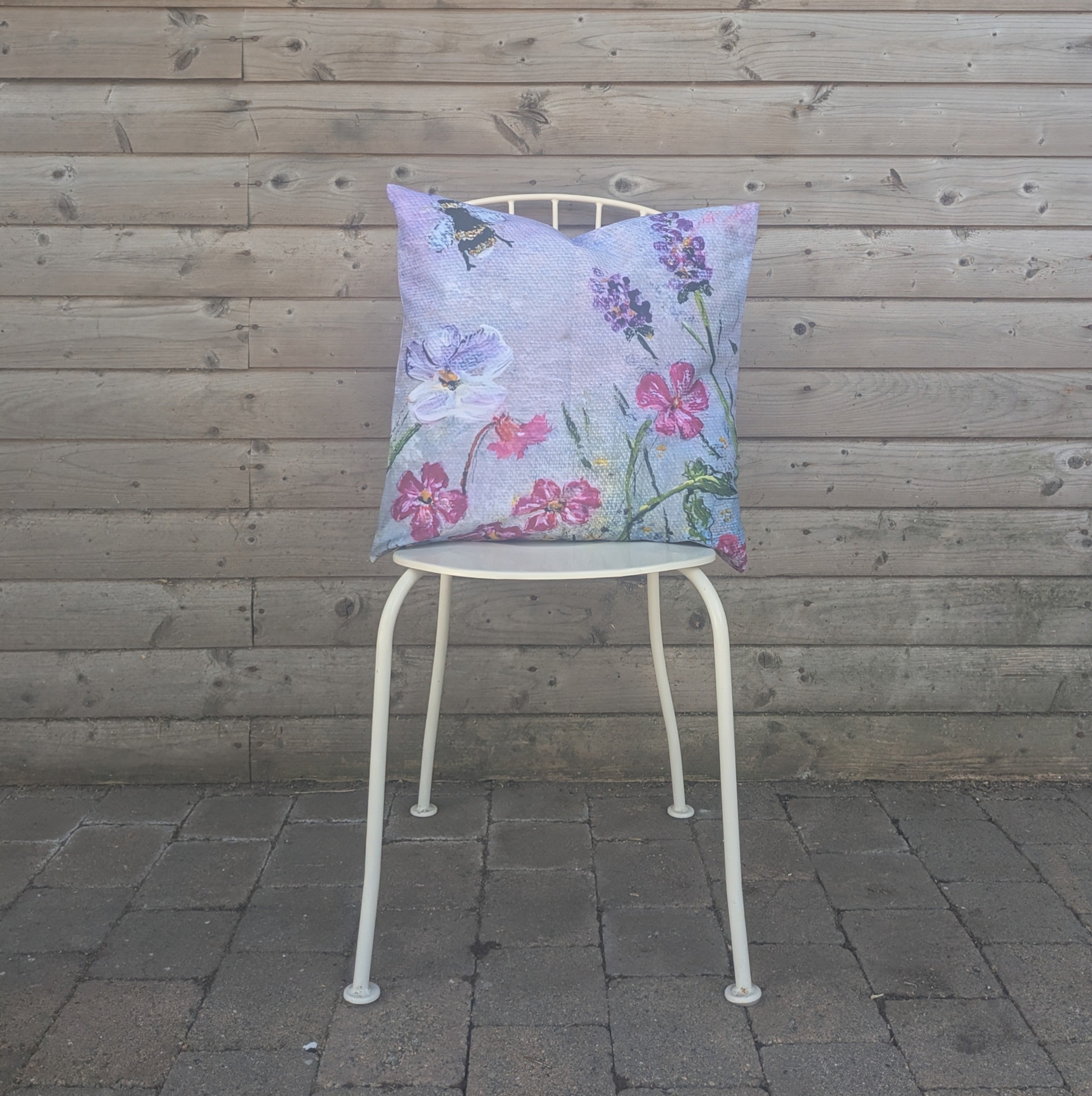 Lavender Cottage Garden & Bee Outdoor Cushion