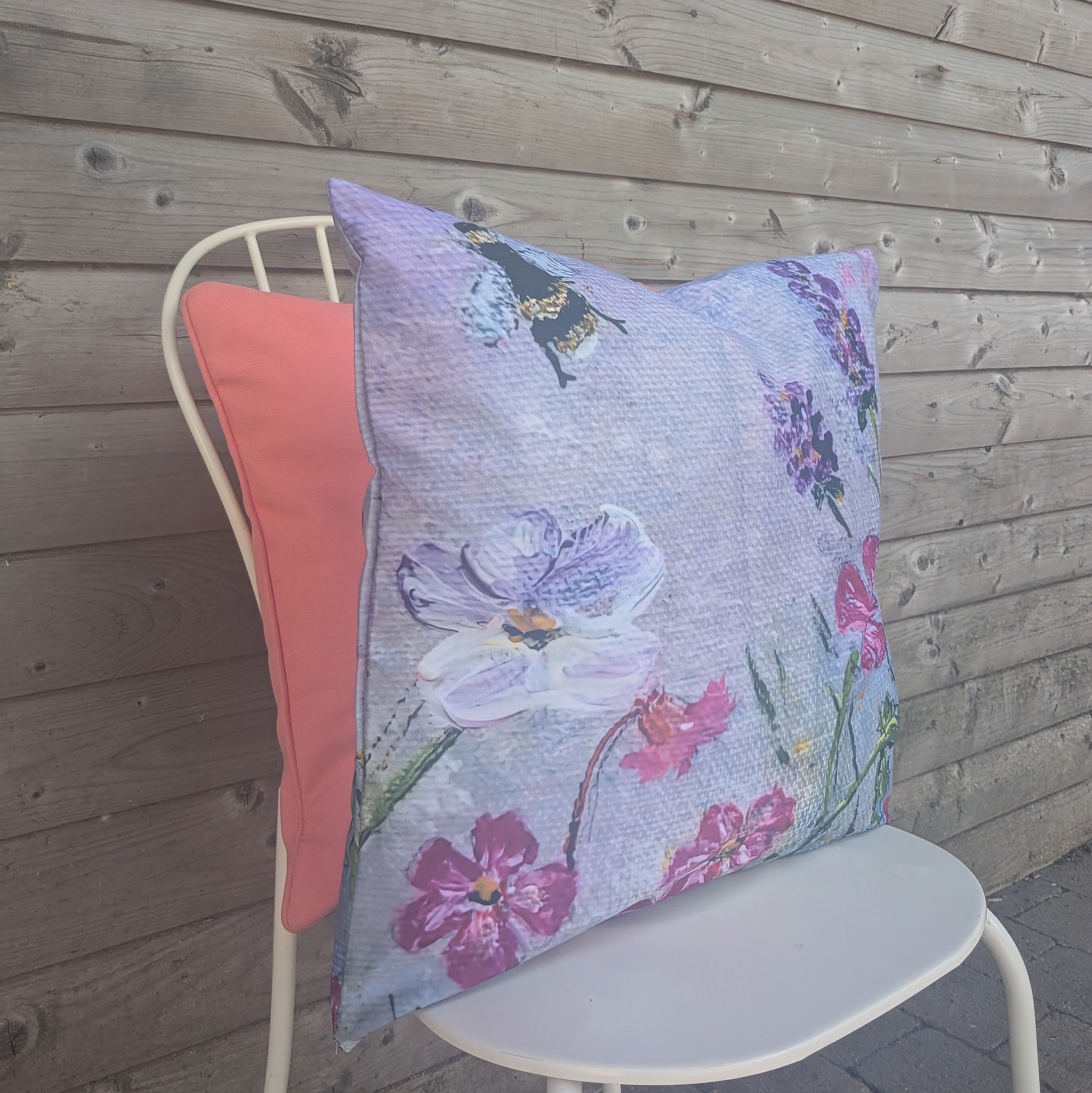 Lavender Cottage Garden & Bee Outdoor Cushion