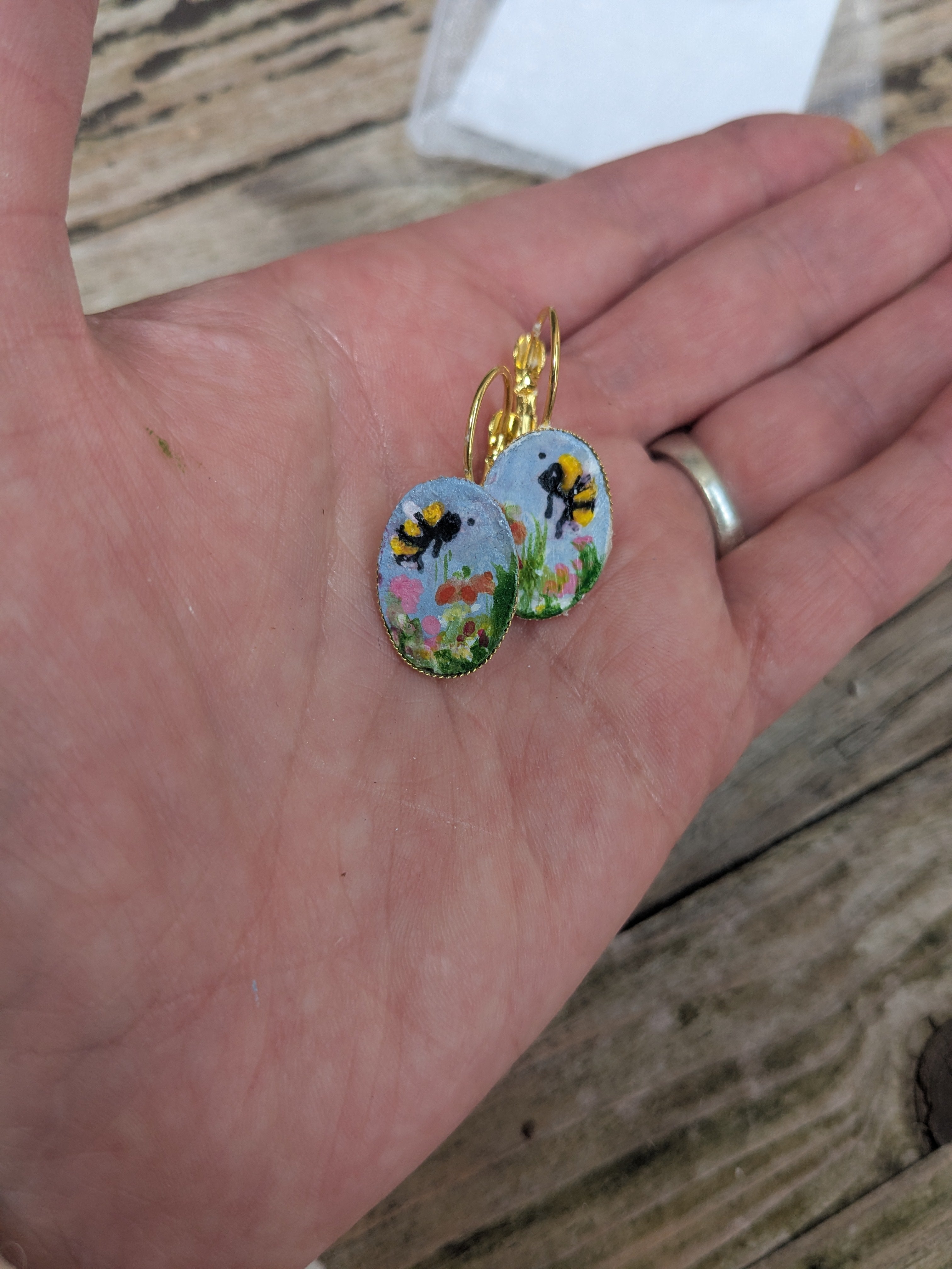 Bee and Lavender Lever-back Earrings