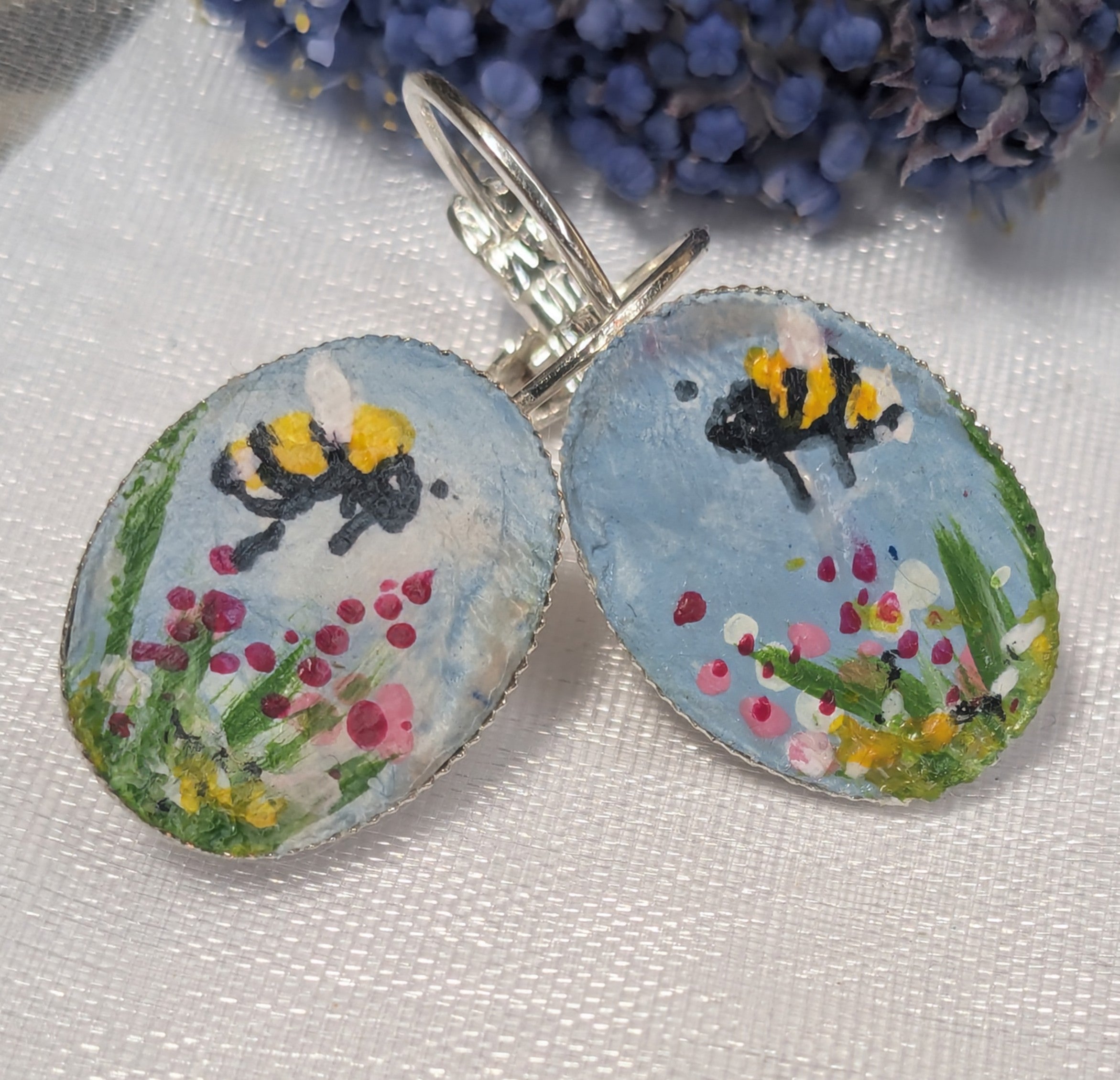 Bee and Lavender Lever-back Earrings