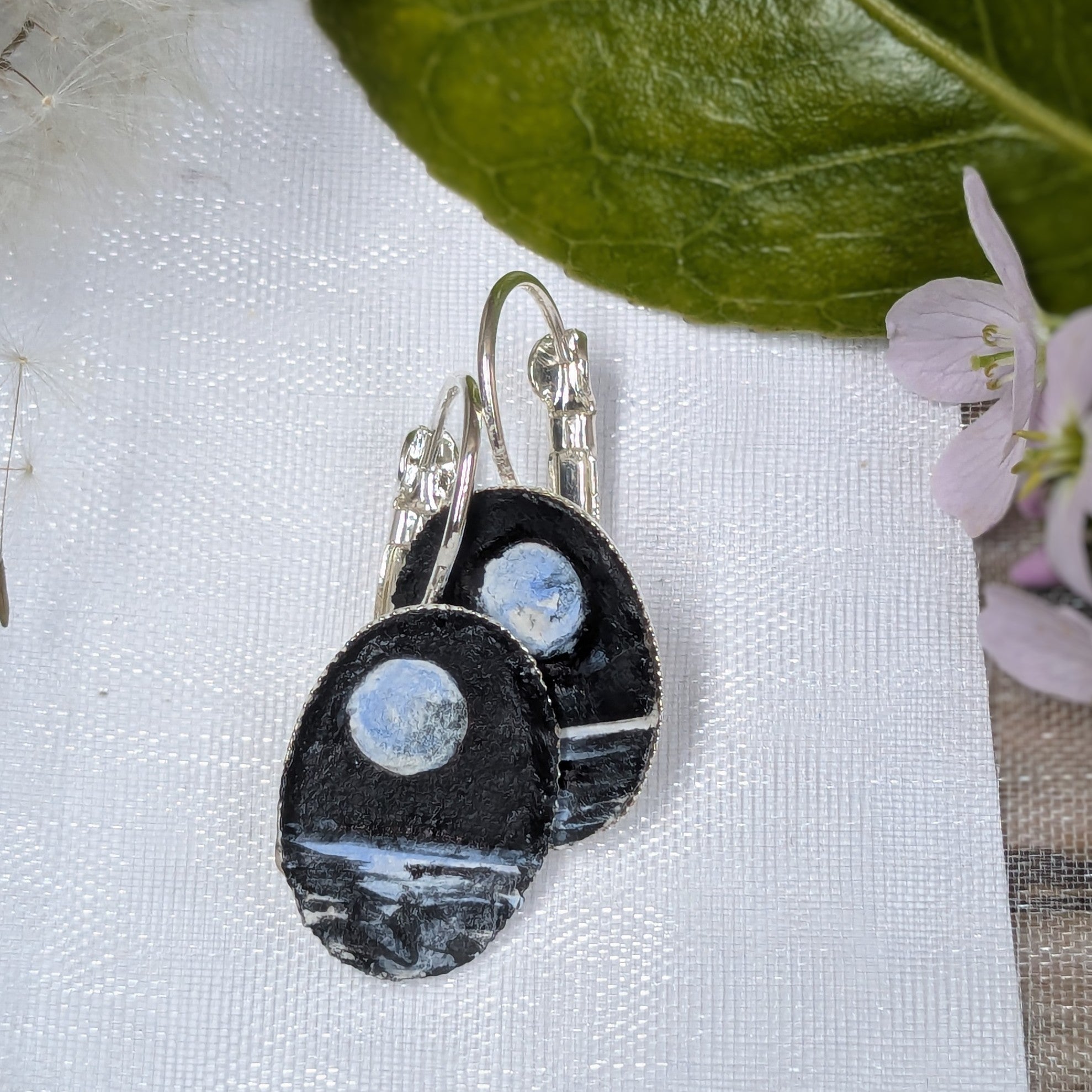 Painted Moon and Ocean Earrings