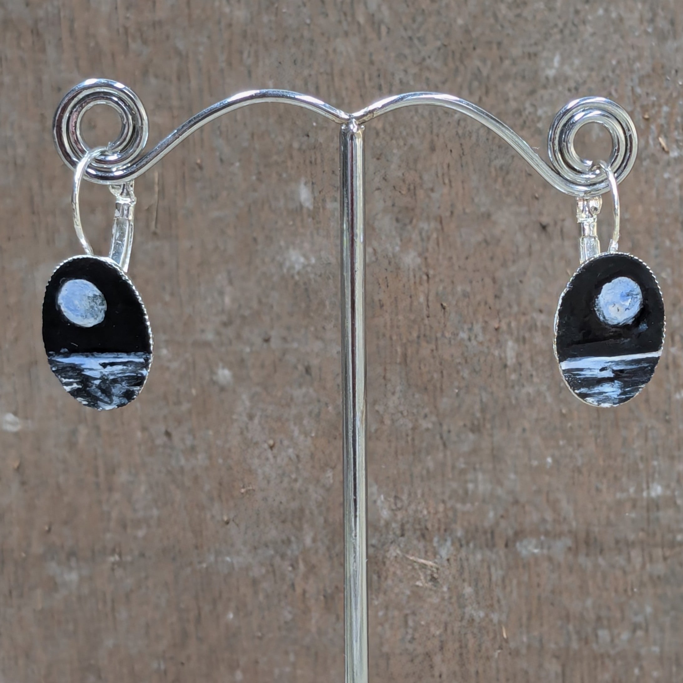 Painted Moon and Ocean Earrings