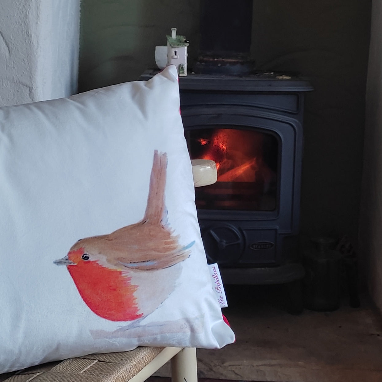 Little Robin Bolster Cushion (Robins appear when loved ones are near)