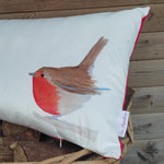 Load image into Gallery viewer, Little Robin Bolster Cushion (When loved ones are near robins appear)
