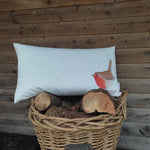 Load image into Gallery viewer, Little Robin Bolster Cushion (Robins appear when loved ones are near)
