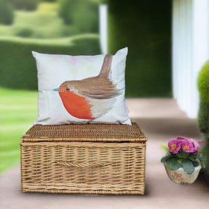 Robin. garden bird printed onto cushion